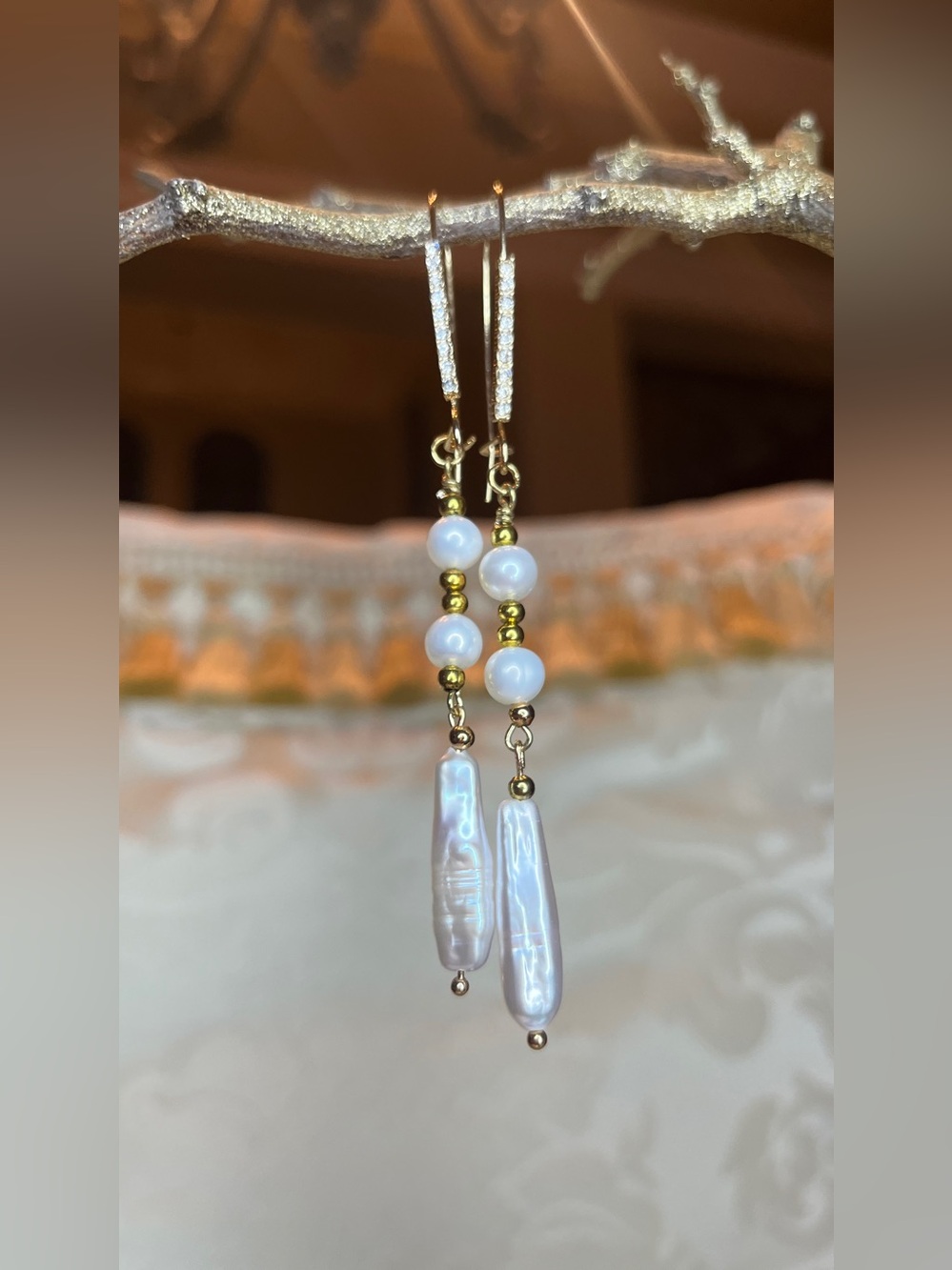 Gold Baroque Pearl Drop Earrings - Women Jewelry